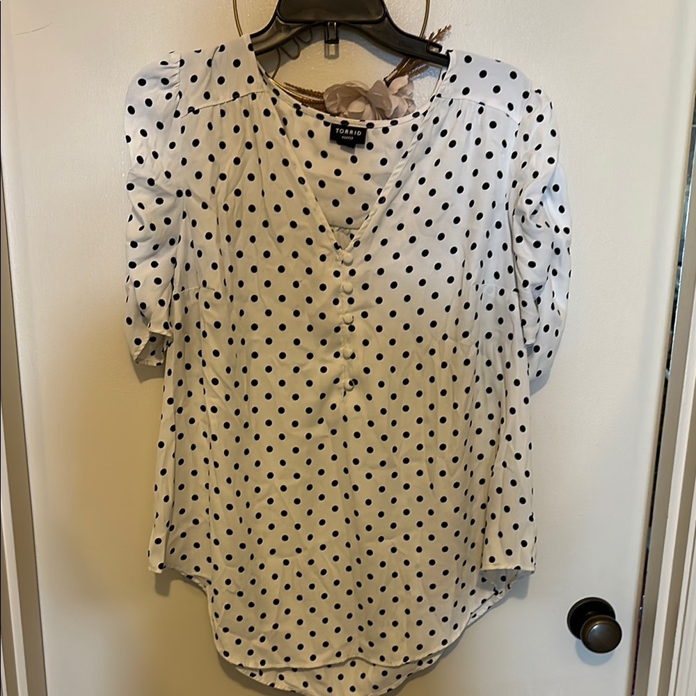 Torrid Black and White Polka Dot Blouse